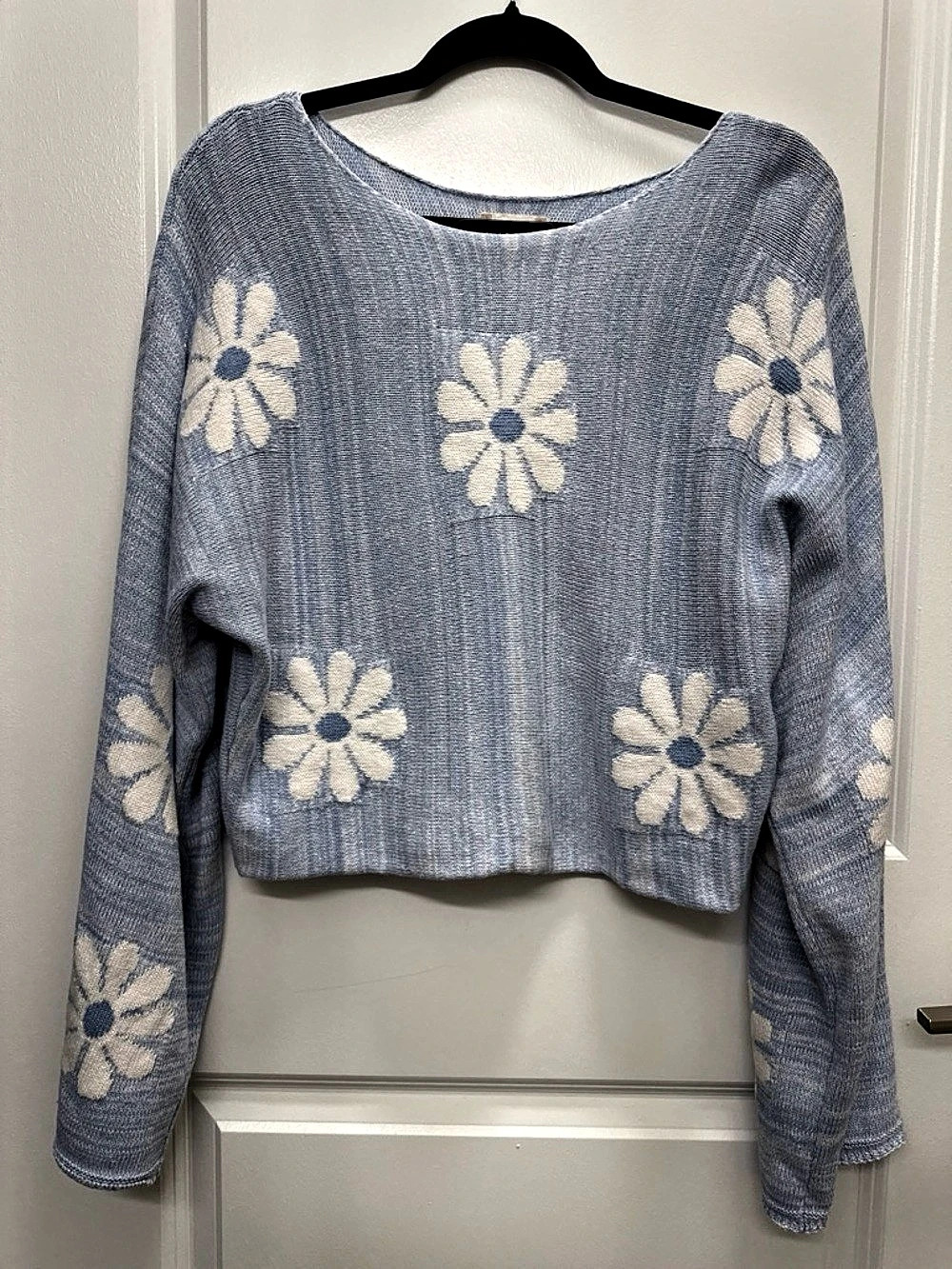 Altar’d state Floral Cotton Sweater in Blue & White Large Like New